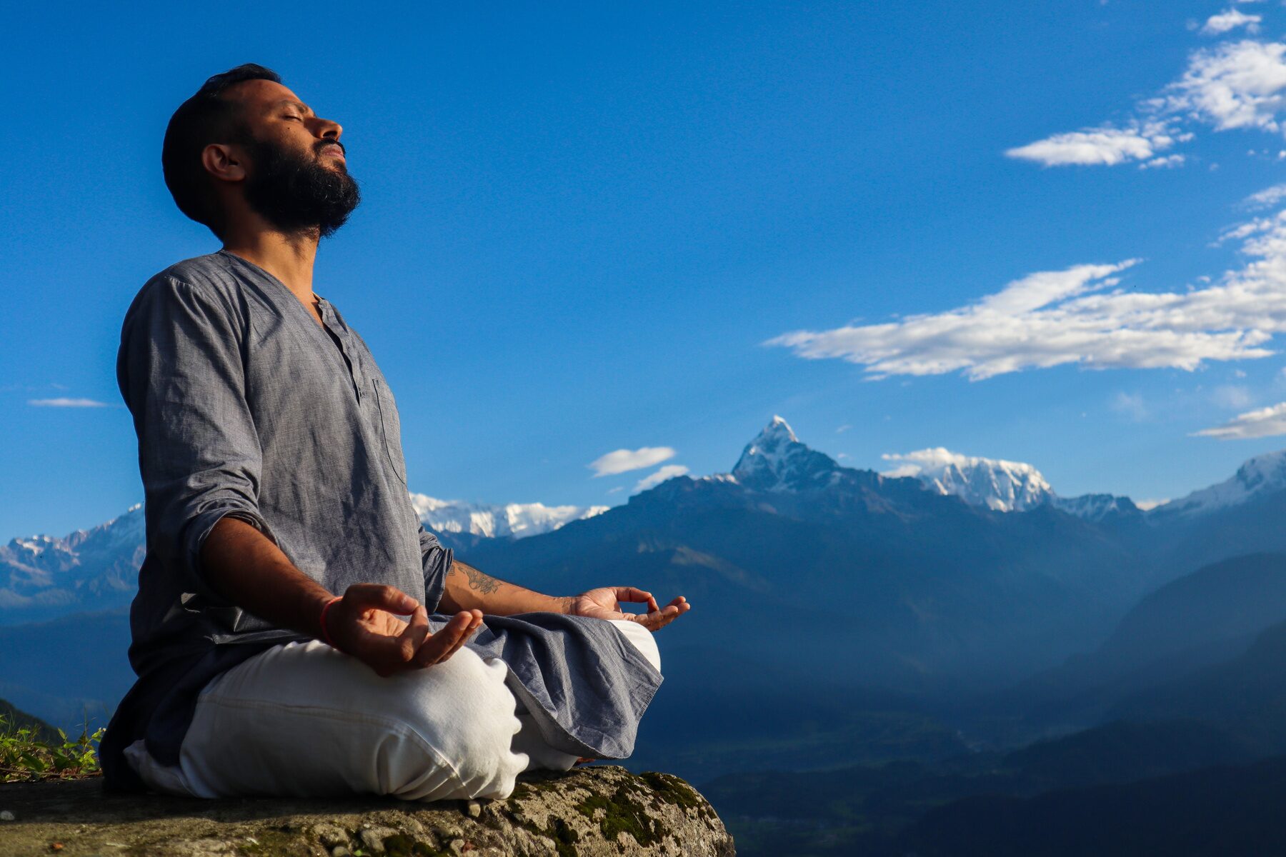 Meditation facing the Himalayan peaks